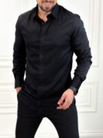 پیراهن بلند 03027 ساتینه مشکی - Image 2