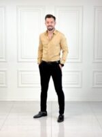 پیراهن بلند 03027 ساتینه خردلی - Image 2