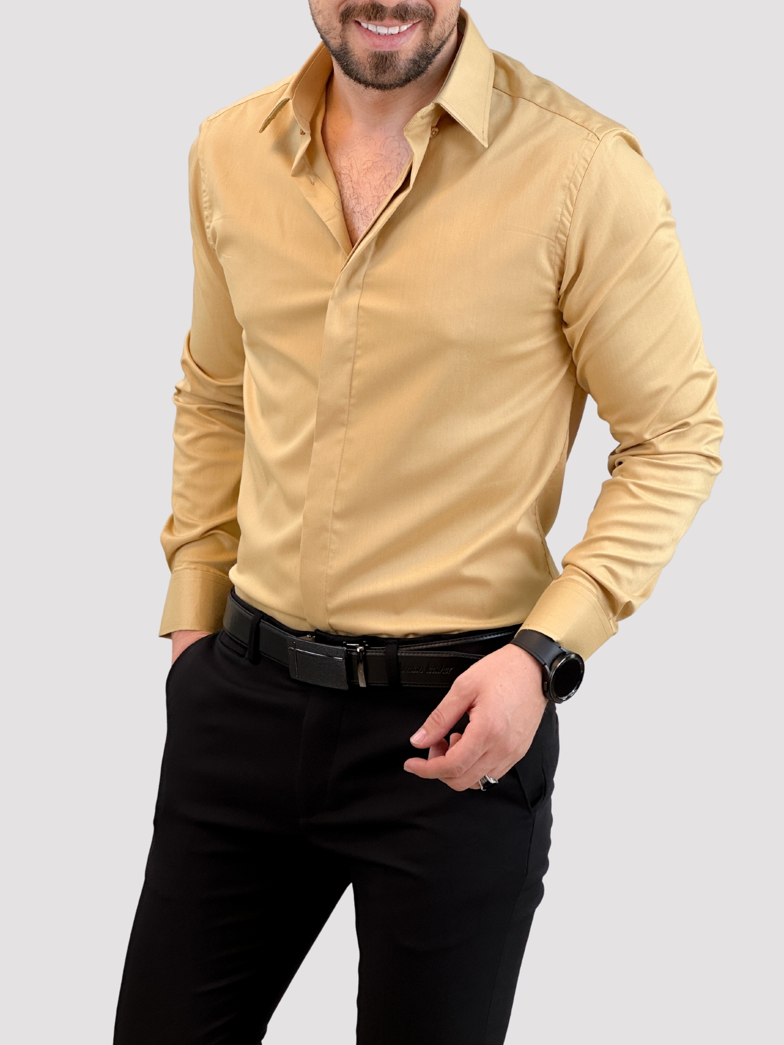 1 پیراهن بلند 03027 ساتینه خردلی - Image 1