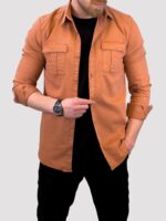 پیراهن کتان سنگ شور آجری - Image 3