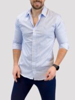 پیراهن راه راه 030112 آبی روشن - Image 3