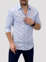 پیراهن راه راه 030112 آبی روشن - Image 2