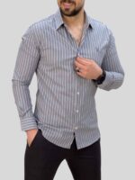 پیراهن راه راه 030113 طوسی فیلی - Image 2