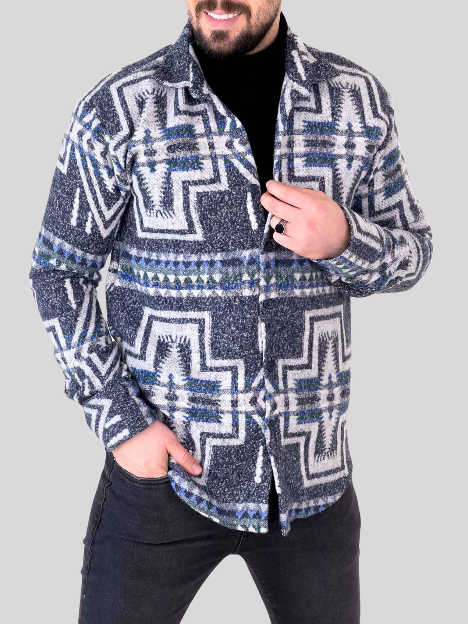 4C83D5A5-D8DA-4BD0-8656-45F0EC23291A پیراهن پشمی 031218 سورمه ای - Image 1