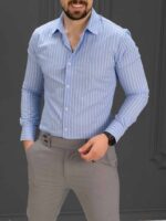 پیراهن راه راه 030113 آبی - Image 2