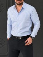 پیراهن راه راه 030123 آبی روشن